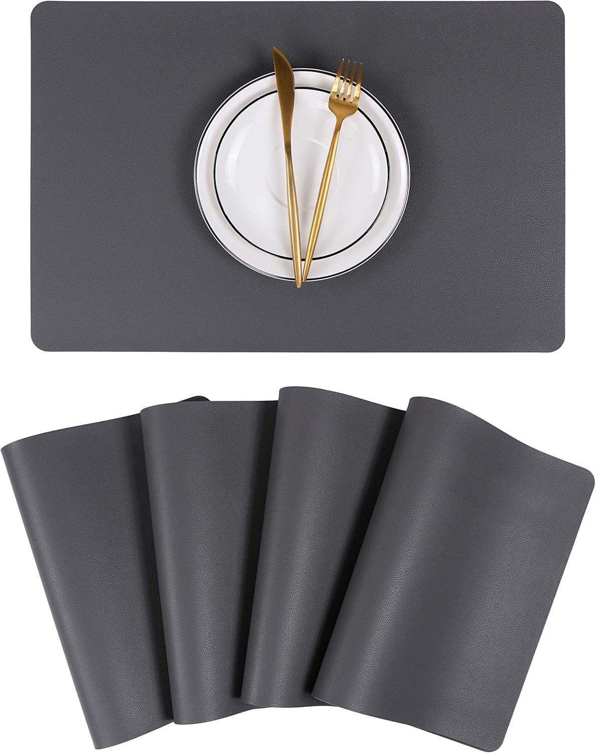 Wipeable Placemats Leather Table Mats Waterproof Heat-Resistant Easy to Clean for Dining Table Set Kitchen Table (4, Grey)