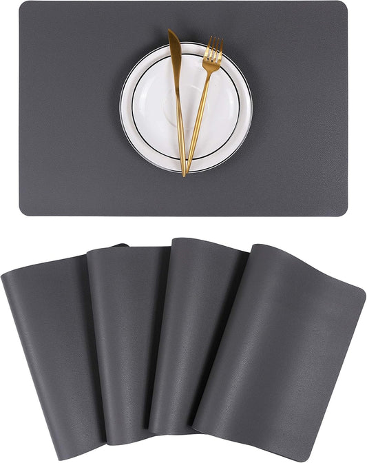 Wipeable Placemats Leather Table Mats Waterproof Heat-Resistant Easy to Clean for Dining Table Set Kitchen Table (4, Grey)