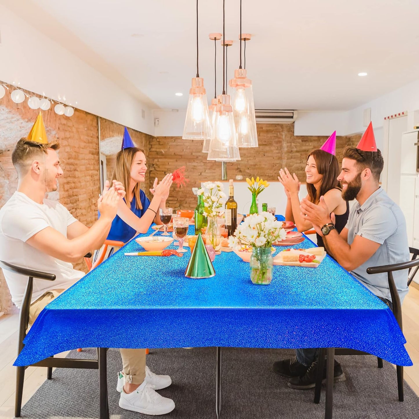 1 pcs Royal Blue Holographic Party Tablecloth 40" x 108" Iridescence Plastic Table Cloth Navy Blue Sparkly Table Covers for Graduation 4th of July Birthday Winter Christmas Party Decoration