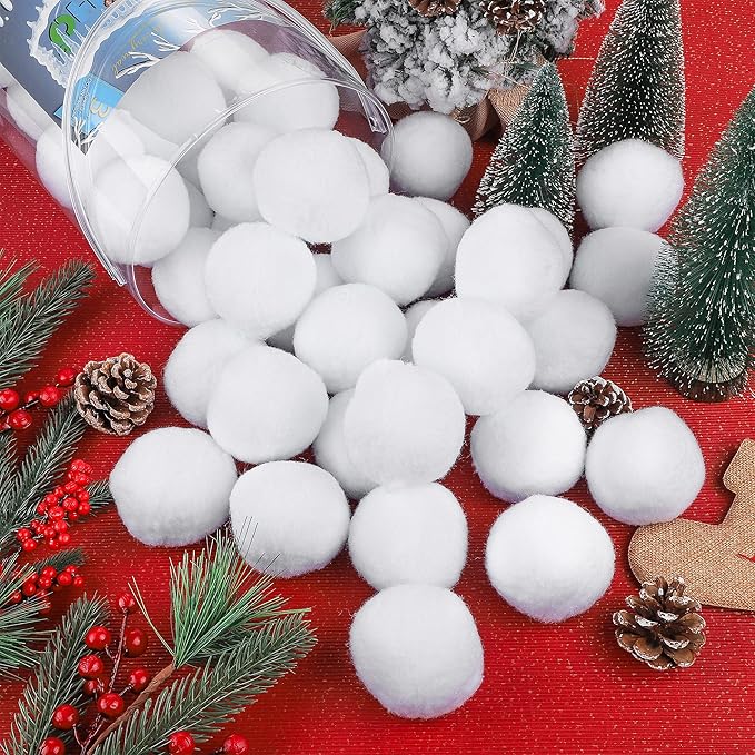 Elcoho 42 Pieces 2.8 Inch Kid Snow Fight Ball Indoor Artificial Snow Fight Ball Fake Winter Snow Toss Ball Set for Kid Christmas Winter Snow Games Party Supplies
