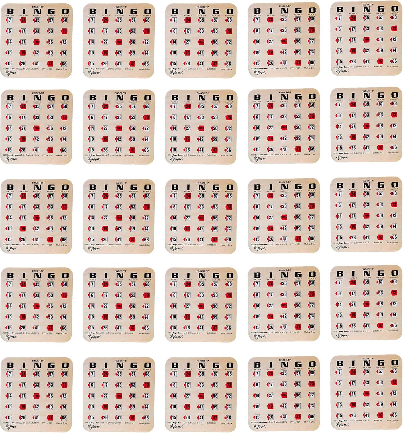 Regal Bingo Bulk Bingo Cards with Sliding Windows - Reusable Large Print Bingo Game Cards for Adults Large Group - 25 Pack, Woodgrain