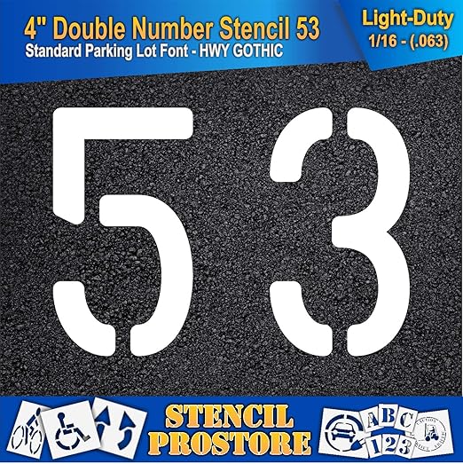Pavement, Curb, and WheelStop Stencils - 4 inch Double Number Stencil - (53) - 4" x 5.5" x 1/16" (63 mil) - Light-Duty
