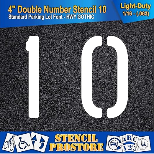 Pavement, Curb, and WheelStop Stencils - 4 inch Double Number Stencil - (10) - 4" x 4" x 1/16" (63 mil) - Light-Duty
