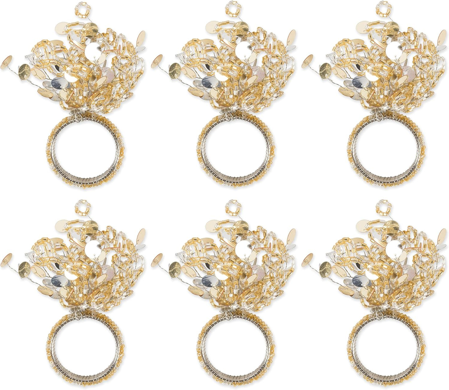 DII Christmas Thanksgiving Holiday Tabletop Décor Collection Decorative Napkin Ring Holder Set, 1.5" Diameter, Gold Beaded Sparkle, 6 Piece