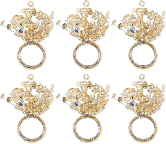 DII Christmas Thanksgiving Holiday Tabletop Décor Collection Decorative Napkin Ring Holder Set, 1.5" Diameter, Gold Beaded Sparkle, 6 Piece