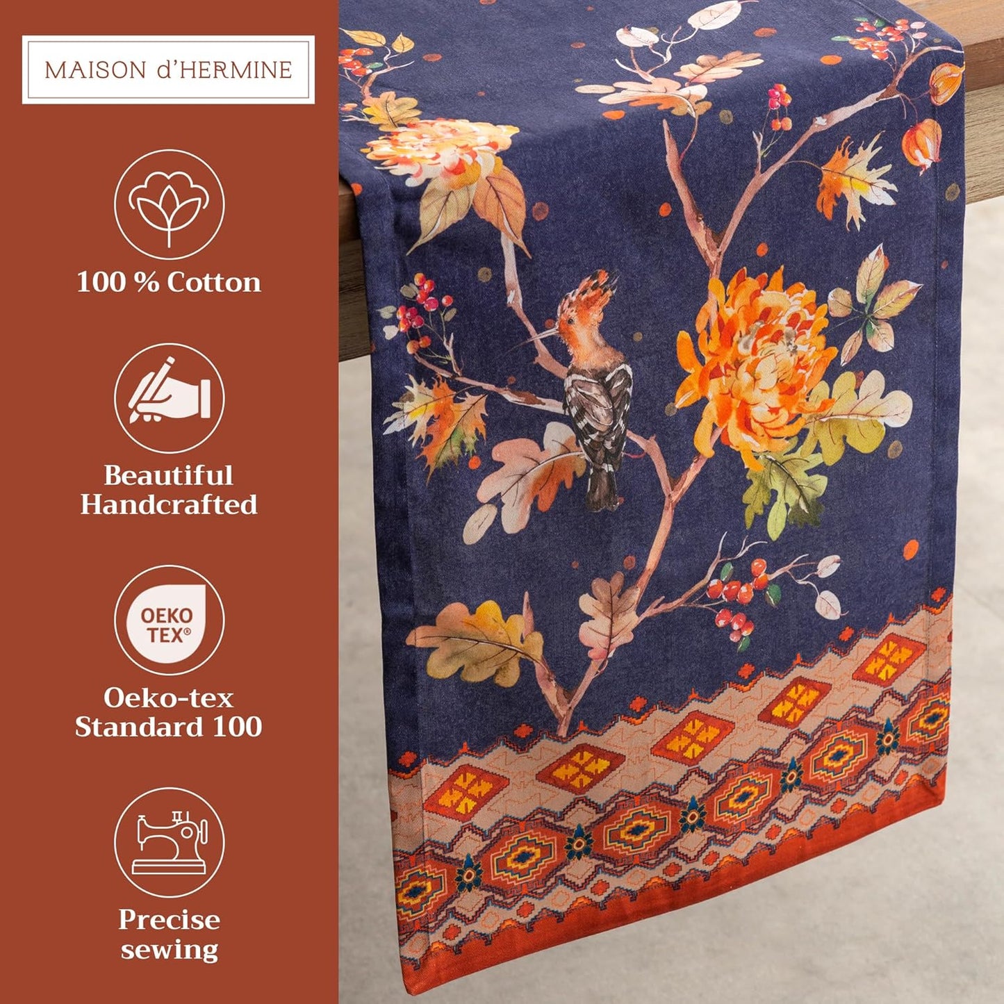 Maison d' Hermine Table Runner 100% Cotton Single Layer Table Runners 72 inches Long for Thanksgiving Christmas Decorations Home Kitchen Dining Party Wedding (Kelim - Infinity, 14.5" x 72")