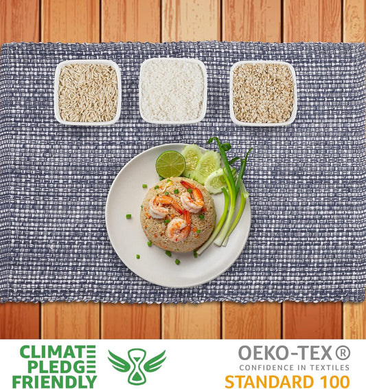 Urban Villa Placemats for Dining Table 100% CottonPlacemats 14''x20'' Over Sized Tablemats Set of 6Placemats Blue/White Two Tone Tablemats for Family Dinners Wedding Parties Everyday Use Placemats