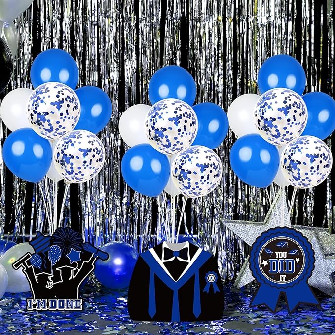 6 Sets Blue Graduation Balloon Stand Kit for Table Decorations Class of 2025 Congrats Grad Table Centerpiece Grad Prom Themed Decoration for Grad School & College Ceremonies Party Supplies