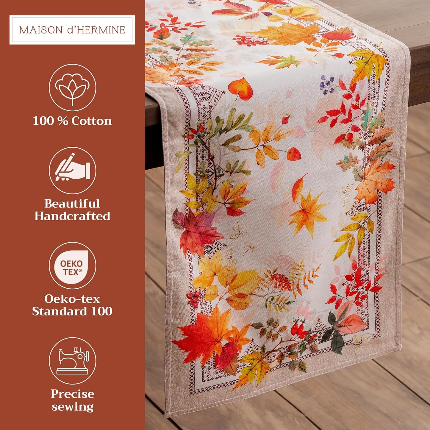 Maison d' Hermine Table Runner 100% Cotton Double Layer Table Runners 108 inches Long for Thanksgiving Christmas Decorations Home Kitchen Dining Party Wedding (Amarante, 14.5" x 108")