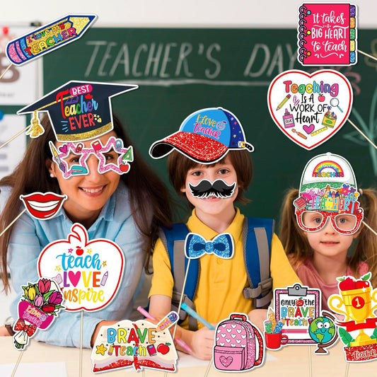 25 Pcs Teacher's Day Photo Booth Props, Thank You Teacher Theme Decoration Props, Teacher's Day Classroom Party Supplies