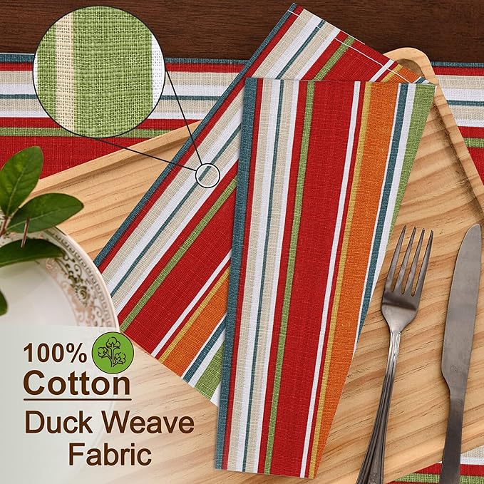 Ruvanti Cloth Napkins Set of 12 Cotton 100%, 20x20 Inches Napkins Cloth Washable, Soft, Absorbent, Cotton Napkin for Parties, Christmas, Thanksgiving, Weddings, Dinner NapkinsCloth - Multi Strip