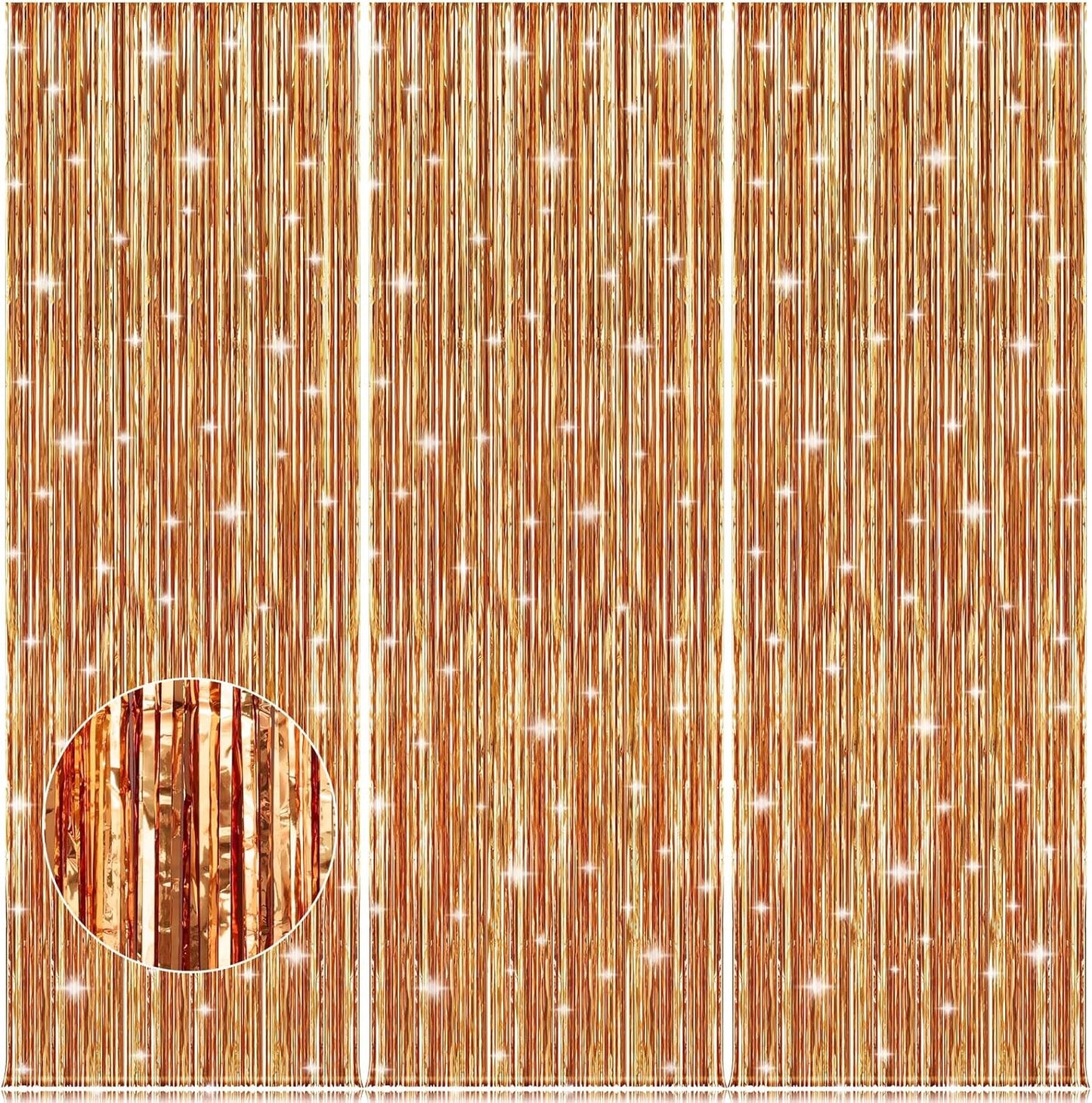 Accevo Rose Gold Foil Party Streamers 3Pack Metallic Tinsel Fringe Curtain 3.2ft x 8.2ft Streamer Curtains Anniversary Thanksgiving Christening Party Photo Booth Tinsel Curtain for Parties Decoration