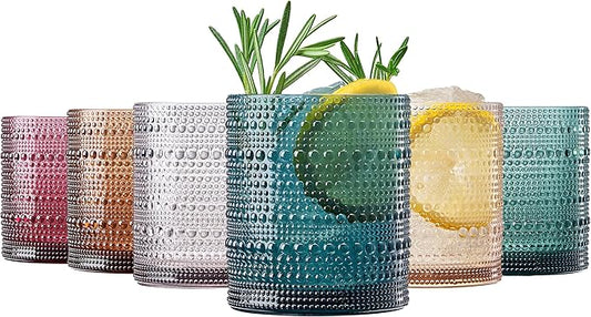 Khen Plastic Hobnail Drinking Glasses Set of 6 Neutral Tones Cups 14oz, Shatterproof & Unbreakable Acrylic Beaded Design, BPA-Free, Dishwasher Safe Indoor/Outdoor Drinkware for Water, Juice, Cocktails