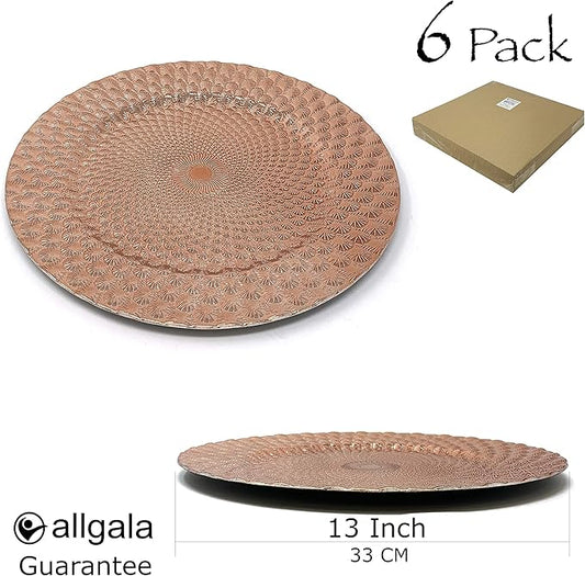 allgala 13-Inch 6-Pack Heavy Quality Round Charger Plates-Peacock Rose Gold-HD80363