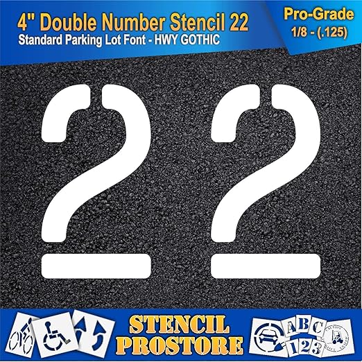 Pavement, Curb, and WheelStop Stencils - 4 inch Double Number Stencil - (22) - 4" x 5.5" x 1/8" (128 mil) - Pro-Grade