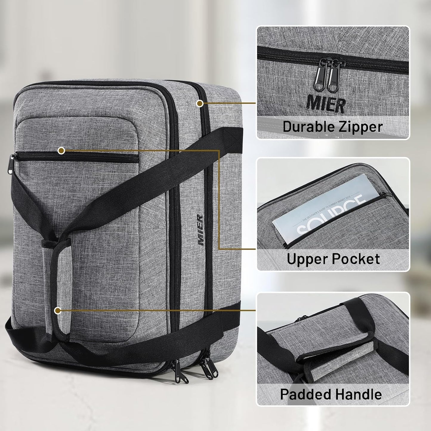 MIER Insulated Casserole Carrier Fits 9"x13" Baking Dishes/Foil Pans, Double Food Carriers Bag Thermal Holder for Hot or Cold Food Lasagna Lugger Potluck Parties Picnic Travel, Gray