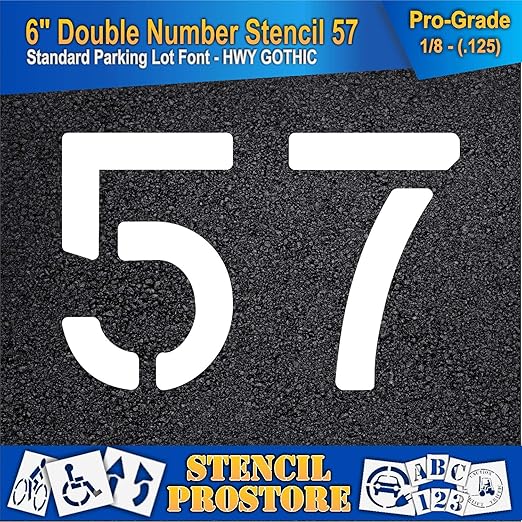 Pavement, Curb, and WheelStop Stencils - 6 inch Double Number Stencil - (57) - 6" x 9" x 1/8" (128 mil) - Pro-Grade