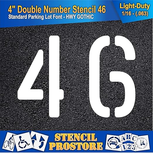 Pavement, Curb, and WheelStop Stencils - 4 inch Double Number Stencil - (46) - 4" x 5.5" x 1/16" (63 mil) - Light-Duty