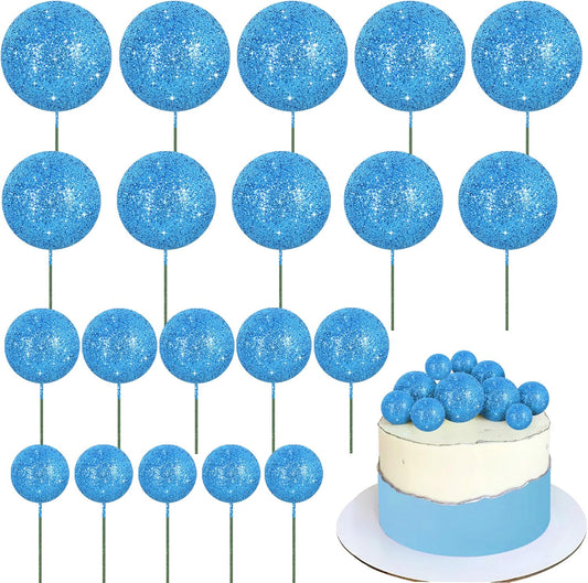 BEISHIDA 20 PCS Royal Blue Glitter Bling Mini Ball Cake Toppers Foam Cake Balls Decoration Supplies for Happy Birthday Anniversary Wedding Baby Shower Graduation Christmas Cake Decorations