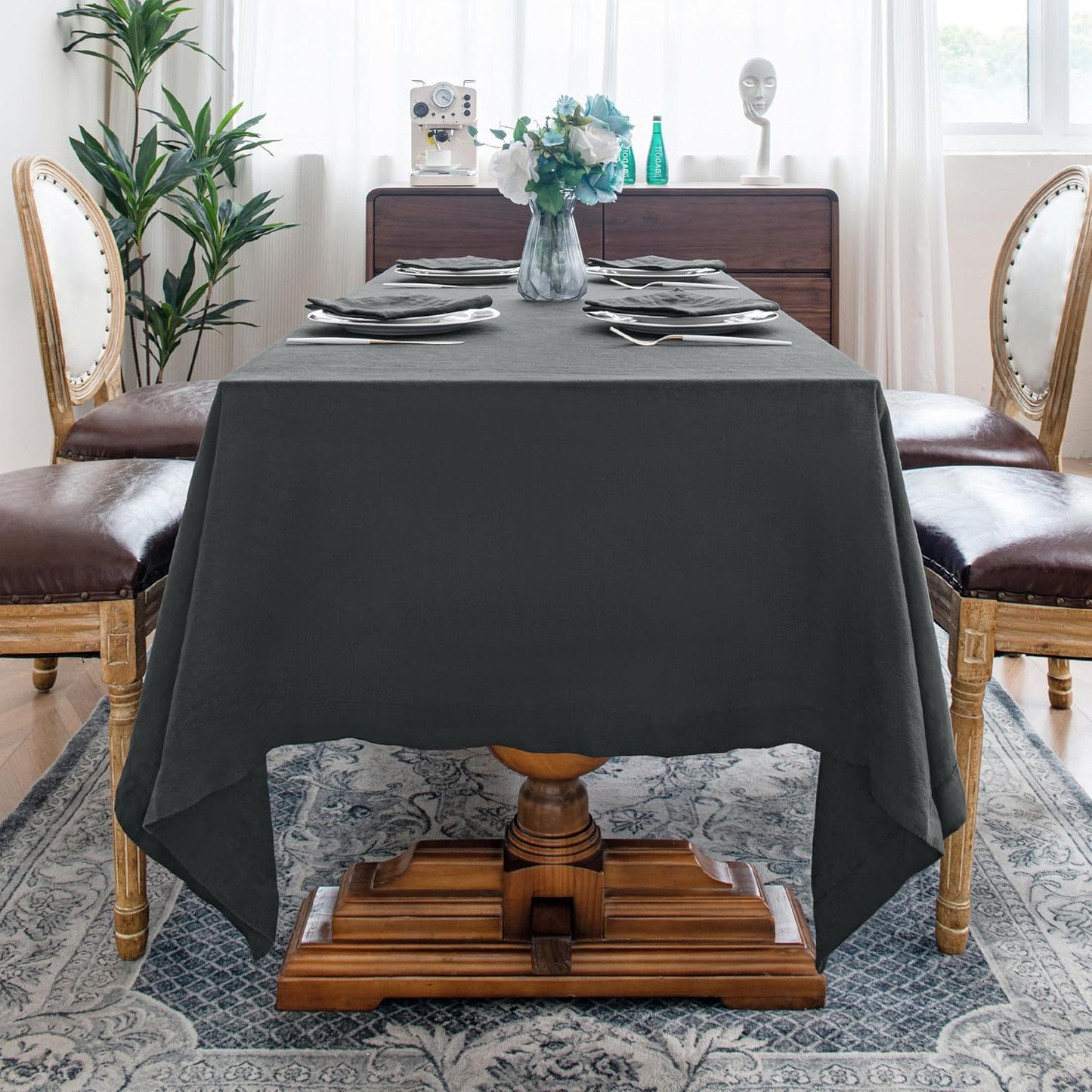 Linen World 100% Linen Tablecloth,Grey Tablecloth 108" x 60" Inch,Washable Rectangular Tablecloth for Dining,Outdoor,Weddings and Restaurants,Decorative Thanksgiving Christmas,Jacquard Weave Design