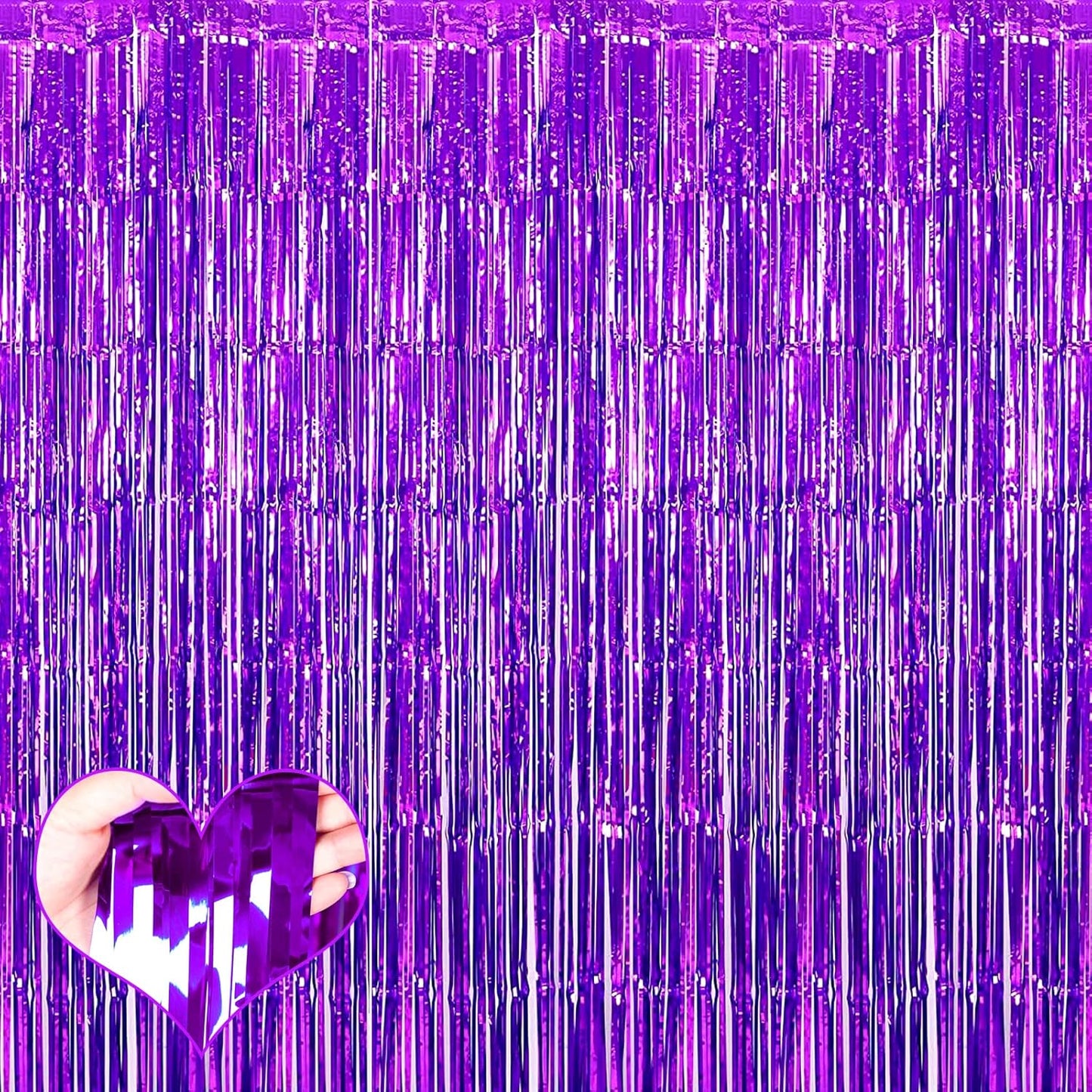 4 Pack Purple Fringe Curtain Backdrop, 3.2Ft x 6.6Ft Metallic Tinsel Foil Fringe Streamers Curtains Background for Photo Booth Birthday Wedding Baby Shower Party Thanksgiving Christmas Decorations