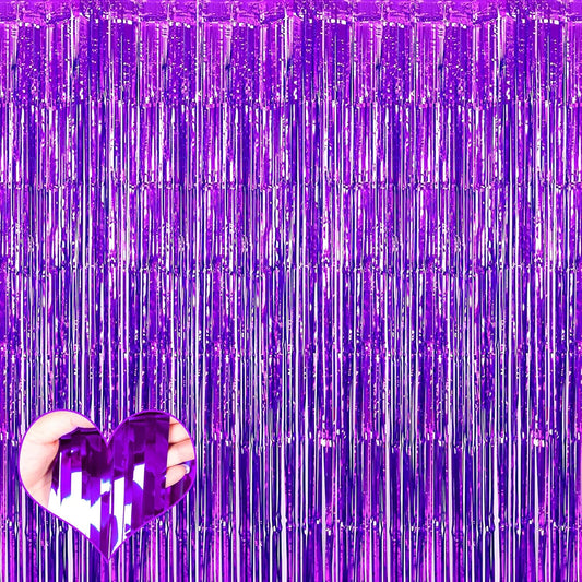 4 Pack Purple Fringe Curtain Backdrop, 3.2Ft x 6.6Ft Metallic Tinsel Foil Fringe Streamers Curtains Background for Photo Booth Birthday Wedding Baby Shower Party Thanksgiving Christmas Decorations