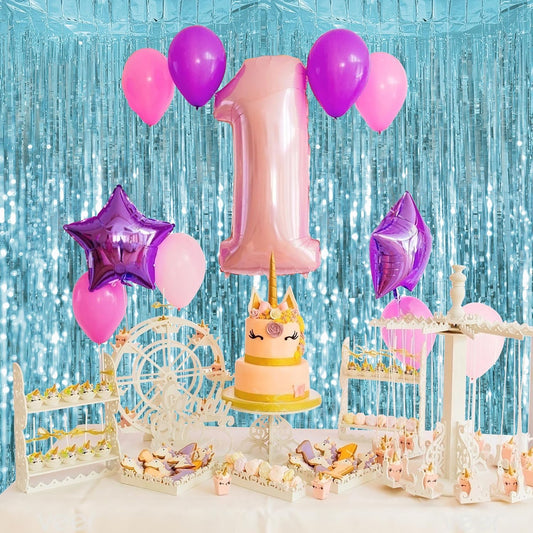 Streamer Party Decorations - 3.28 ft x 6.56 ft Metallic Foil Fringe Curtains Party Streamer Photo Backdrop for Birthday, Wedding, Baby Shower & Holiday Decor