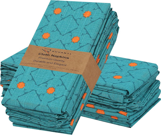 RUVANTI Cloth Napkins Set of 12 Cotton 100%, 18x18 Inches Napkins Cloth Washable, Soft, Absorbent. Cotton Napkins for Parties, Christmas, Thanksgiving, Weddings, Dinner Napkins Cloth - Combo