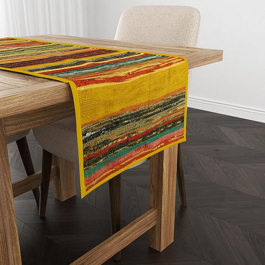Trade Star Area Rug Runner Cotton Table Runner Decorative Upcycled Fabric Rug Handloomed Table Placemat Designer Premium Quality Highly Durable Reversible Bedside mat (Yellow)