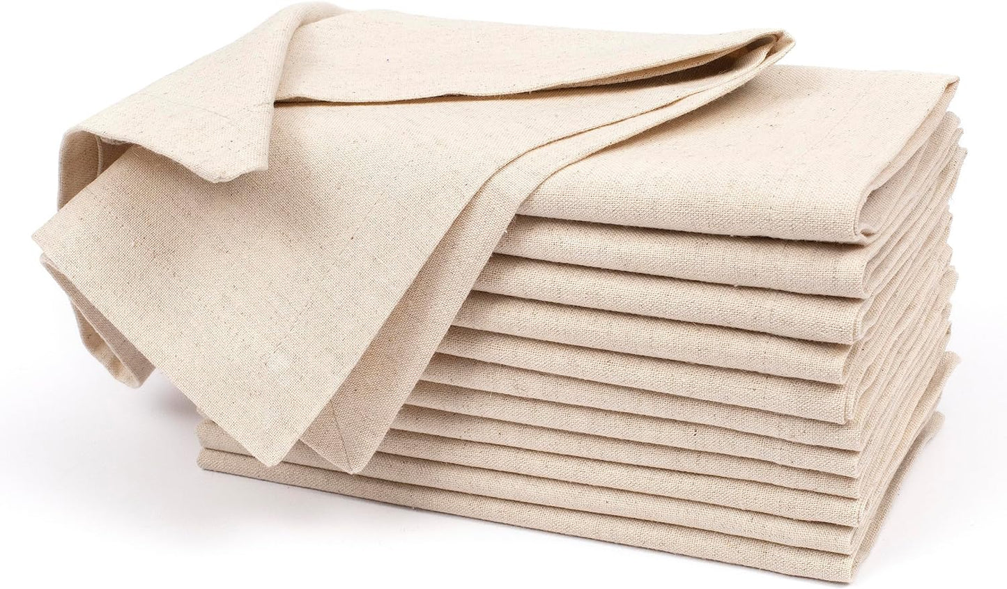 Homidate Linen Flax Cotton Cloth Dinner Napkins Set of 12 – 18x18 Natural Hemstitched Reusable Fabric Napkins for Weddings, Parties, Dinners & Table Décor – Elegant & Durable