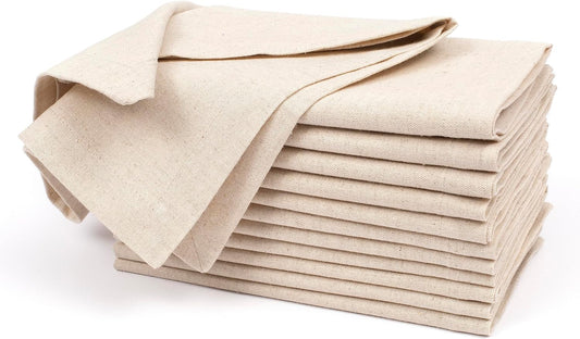 Homidate Linen Flax Cotton Cloth Dinner Napkins Set of 12 – 18x18 Natural Hemstitched Reusable Fabric Napkins for Weddings, Parties, Dinners & Table Décor – Elegant & Durable
