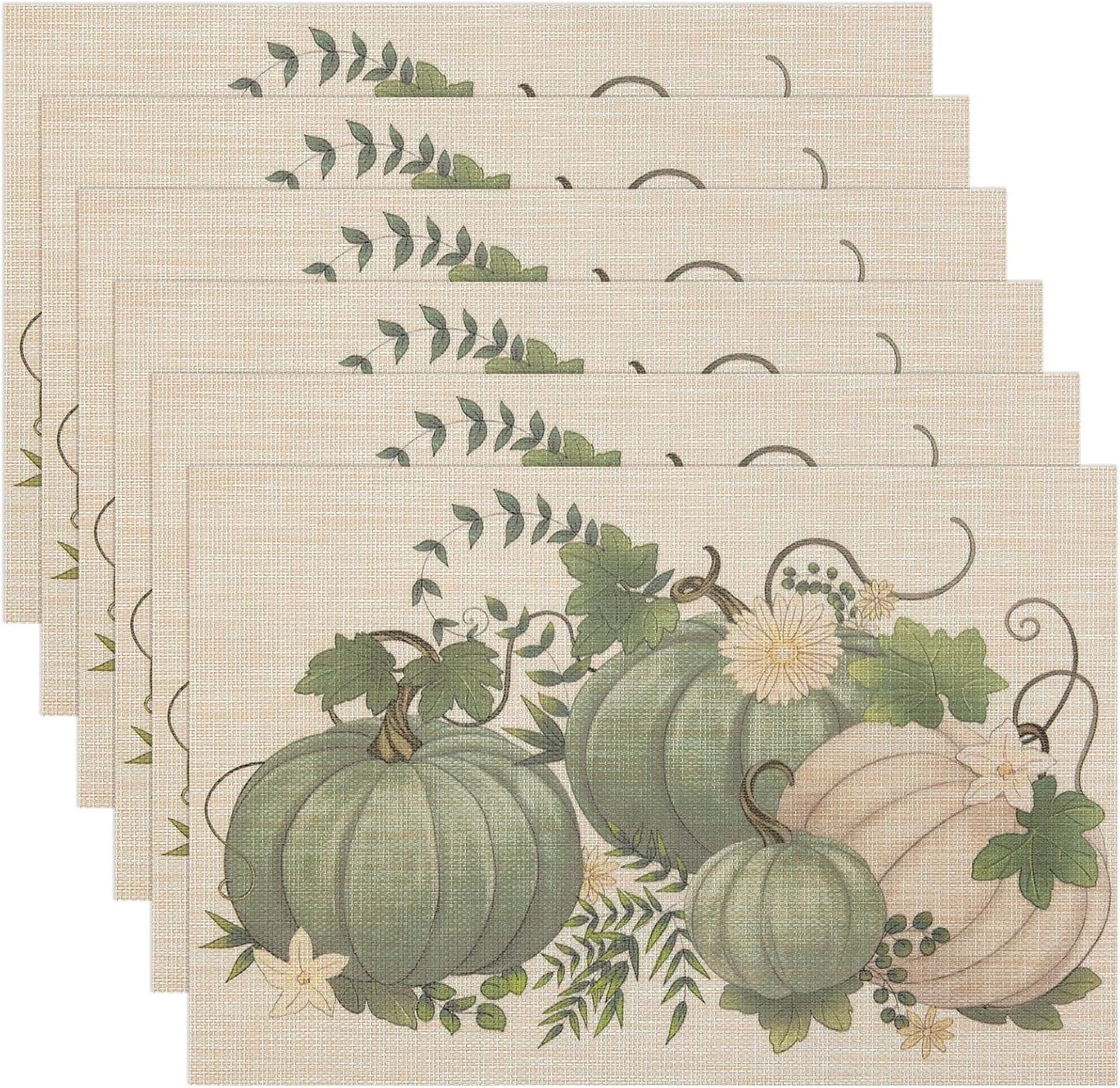 Thanksgiving Placemats Set of 6 Fall Place Mats Pumpkin Maple Leaves Table Mats Washable Non-Slip Heatproof Woven Placemats for Dining Table (17.7" X 11.8")