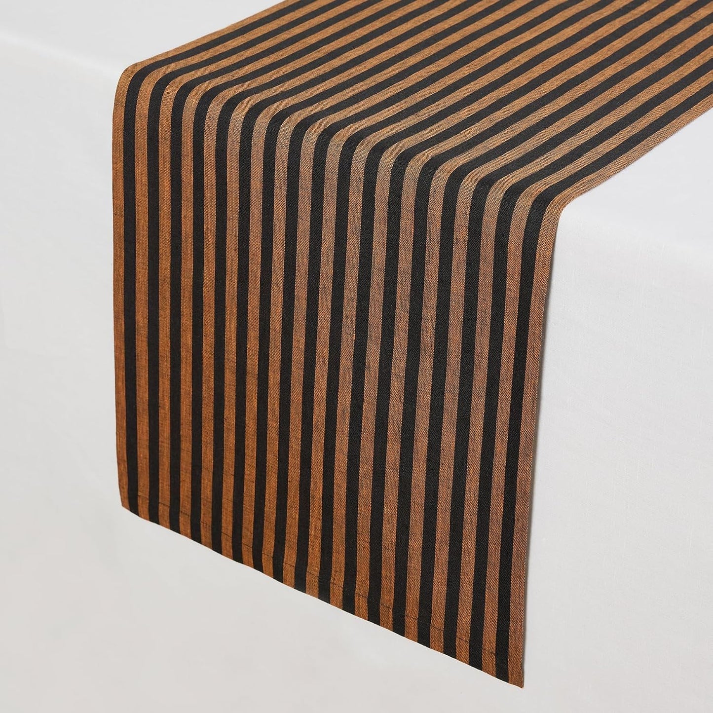 Solino Home Table Runner 36 Inches - Amalfi Stripe 100% Pure Linen Pumpkin and Black Table Runner 14 x 36 Inch Ideal for Dresser and Coffee Tables - Fall, Autumn, Halloween, Thanksgiving