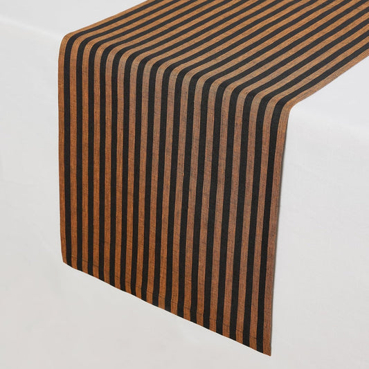 Solino Home Striped Table Runner 132 Inches Long - Amalfi Stripe 100% Pure Linen Pumpkin and Black Dining Table Runner 14 x 132 Inch for Fall, Autumn, Halloween, Thanksgiving