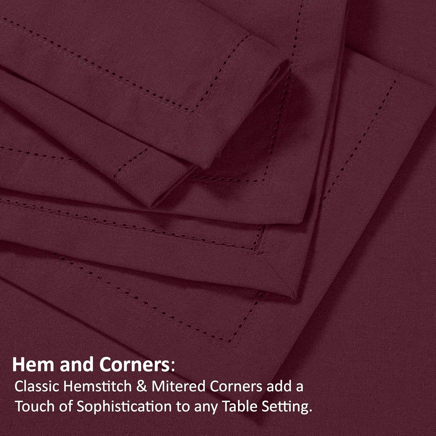 Ruvanti Premium Linen Napkins Set of 12-20x20 Inch, Classic Hemstitch, Mitered Corner Cloth Napkins ‎‎- Soft, Elegant Dinner Napkins Cloth Washable for Weddings, Parties, Everyday Use - Burgundy