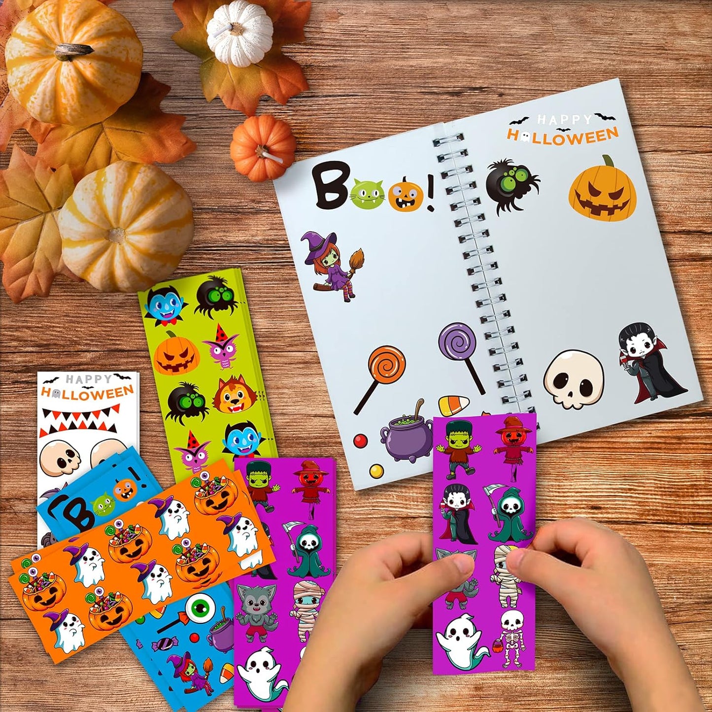 Irichna 50-Sheet Halloween Stickers - 660pcs, Vinyl Waterproof Spider Bats Pumpkin Stickers for School and Party