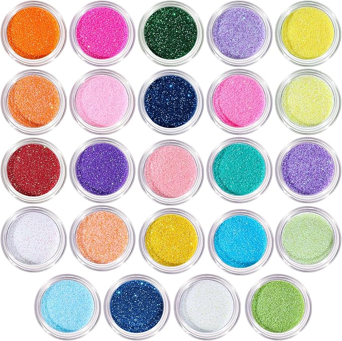 LEOBRO Fine Glitter, 24 Colors Iridescent Glitter for Crafts, Resin, Nail Body, DIY Party Decorations