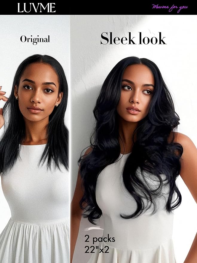 LUVME Body Wave Seamless Clip in Hair Extensions 110g, 18 Inch Natural Black, 100% Real Remy Human Hair, Soft Full Volume, Easy Clip Ins for Daily Wear, Work, Parties & Weddings