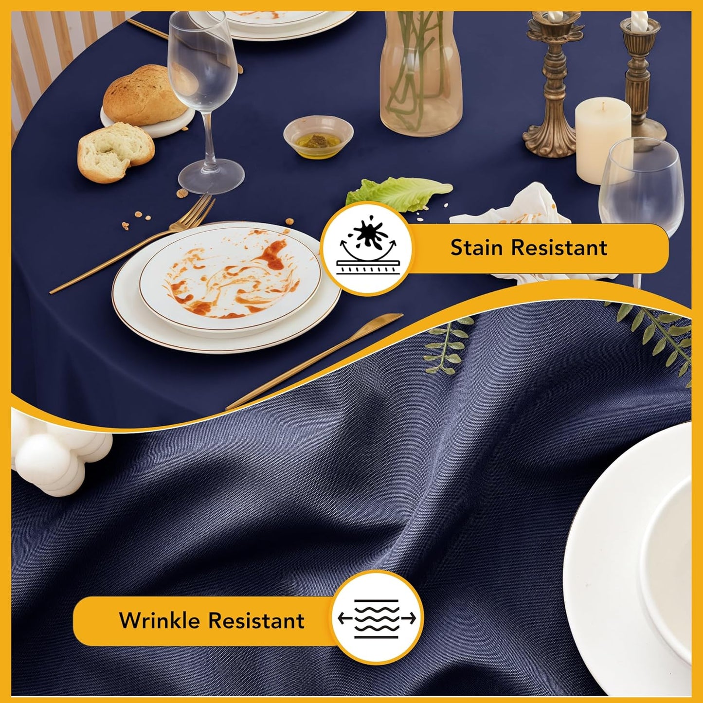 10-Pack Navy Blue Round Tablecloths, 108 Inches, Stain-Resistant Polyester for 4-5 Ft Round Tables - Washable Table Covers for Weddings, Banquets, Birthday Parties, Events