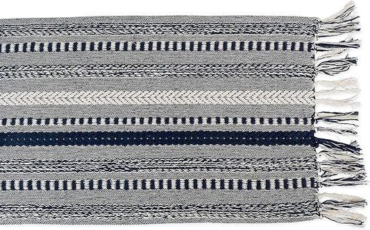 DII Farmhouse Braided Stripe Table Runner Collection, 15x108 (15x113, Fringe Included), Navy Blue