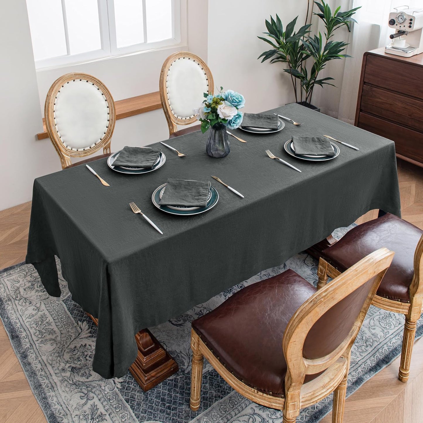 Linen World 100% Linen Tablecloth,Grey Tablecloth 108" x 60" Inch,Washable Rectangular Tablecloth for Dining,Outdoor,Weddings and Restaurants,Decorative Thanksgiving Christmas,Jacquard Weave Design