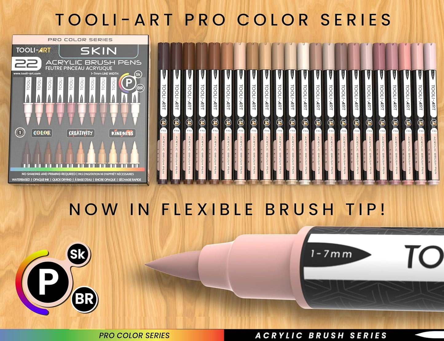 22 Flexible Brush Tip Acrylic Paint Pens Markers Set 1-7mm Line for Rock Painting, Brush Lettering, Glass, Mugs, Wood, Metal, Canvas, Fabric, Plastic. Non Toxic Waterbased Quick Drying Assorted Skin