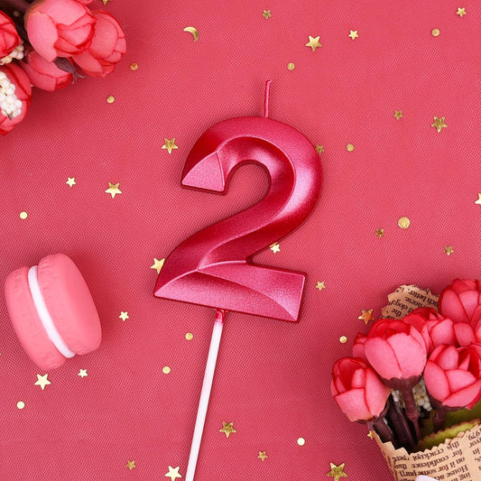 PHD CAKE 2.76 Inch Diamond Red 2 Number Birthday Candles, Red Number Candles, Cake Number Candles, Party Celebration