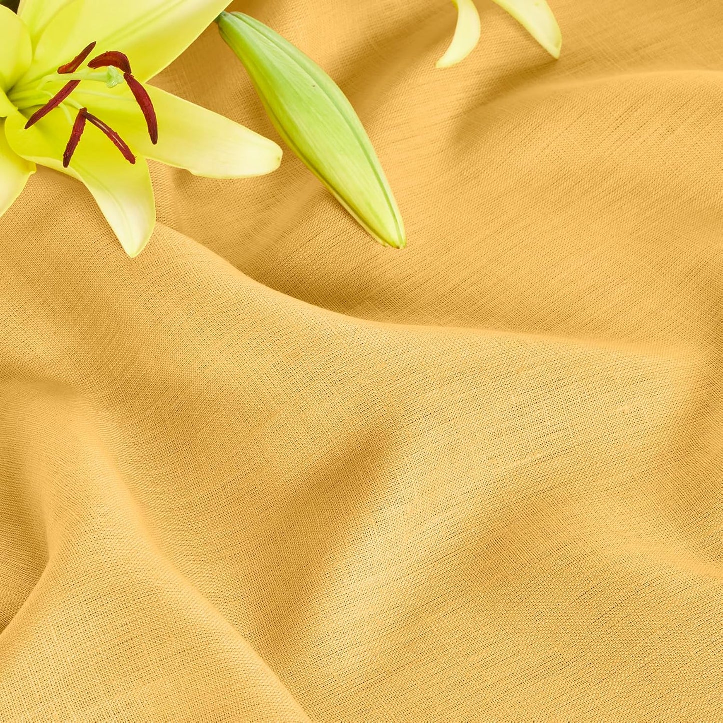 Solino Home Linen Tablecloth for Rectangle Tables 60 x 132 Inch - 100% Pure Linen Mustard Yellow Table Cloth - Fete, Machine Washable Cloth Tablecloth