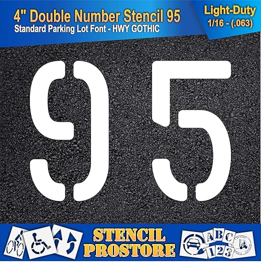 Pavement, Curb, and WheelStop Stencils - 4 inch Double Number Stencil - (95) - 4" x 5.5" x 1/16" (63 mil) - Light-Duty