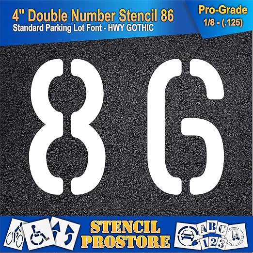 Pavement, Curb, and WheelStop Stencils - 4 inch Double Number Stencil - (86) - 4" x 5.5" x 1/8" (128 mil) - Pro-Grade