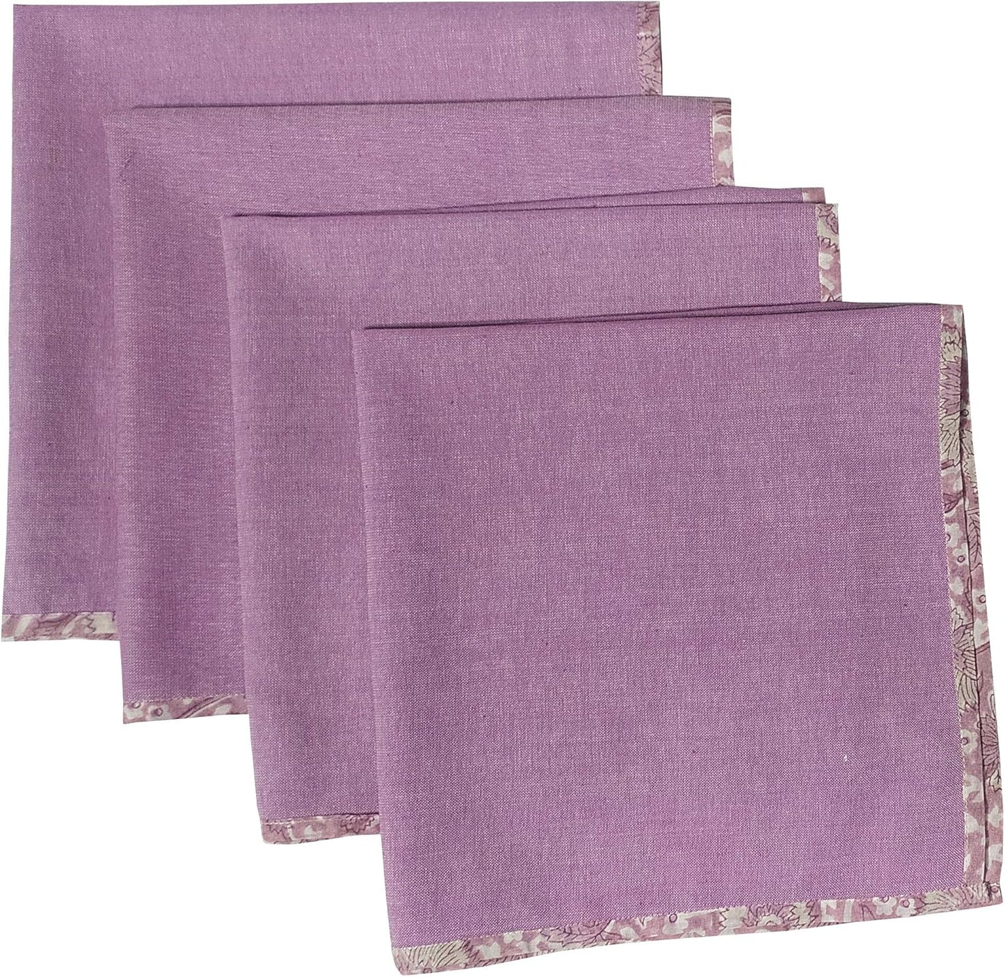Indtresor Indian Heritage Fabric Cotton Table Linen Reversible Set Runner Napkins Mats in Purple