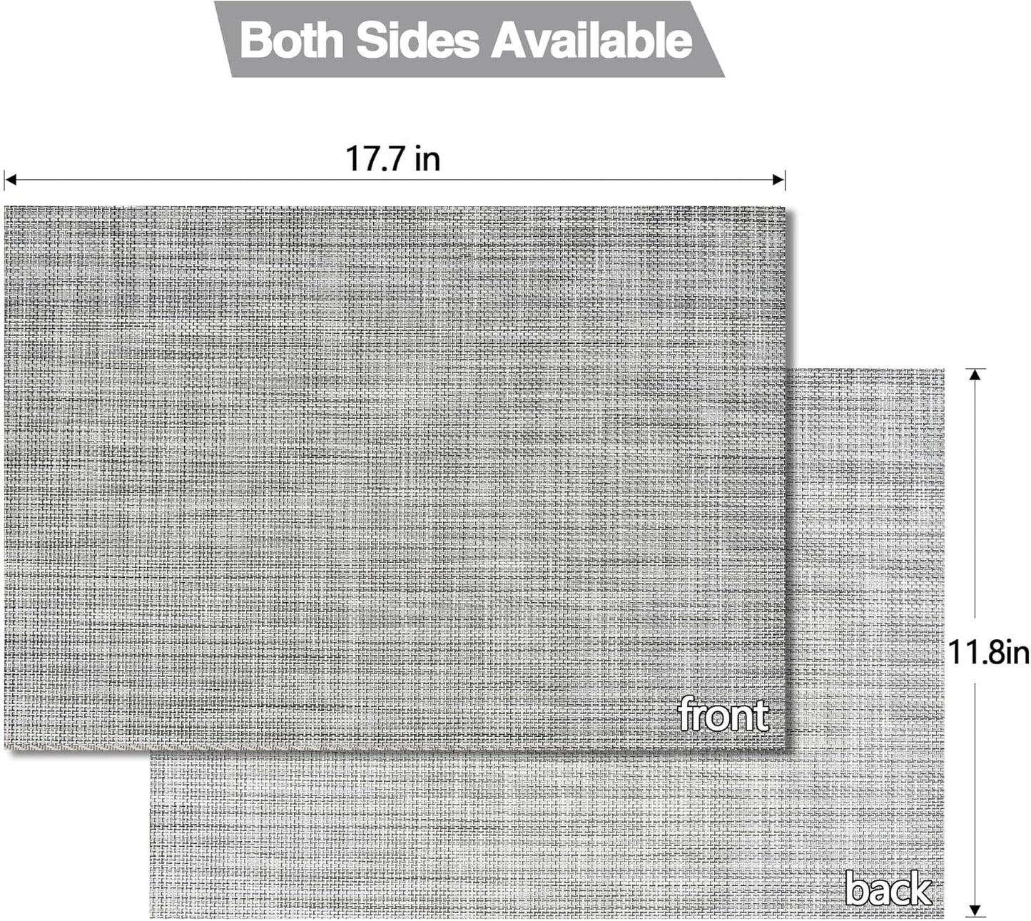 SLKQG Placemats Set of 4 - Easy Clean Washable Vinyl Placemats - Wipeable Heat Resistant Table Mats for Dining Table - 17.7x11.8 Inch (4, Black & White Two-Tone)