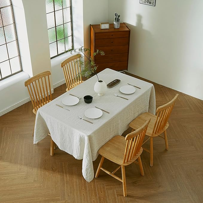 100% French Flax Linen Tablecloths Rectangle 108Lx60W Inch for Dinners, Parties, Easter, Halloween, Camping, Stone Washed, Textured, Machine Washable, 8-10 Sets (60''x108'', Natural Linen)