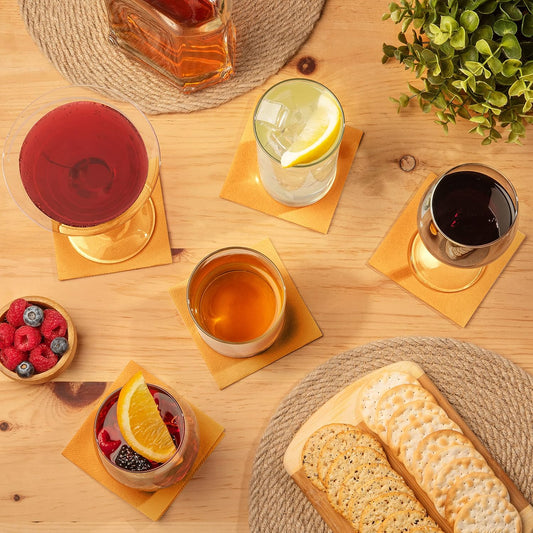 AH AMERICAN HOMESTEAD Paper Cocktail Napkins - Linen-Like Disposable Beverage Bar Napkins 4.75" x 4.75" - Bulk Square Napkins - Ideal for Party or Wedding (Orange/Curry -100 Count)